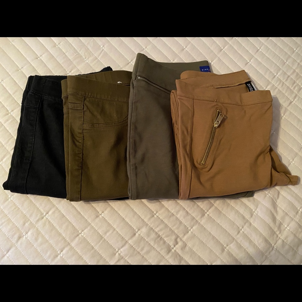 4 pair of straight leg pants.